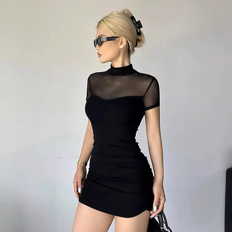 Black Mock Neck Bodycon Mini Dresses