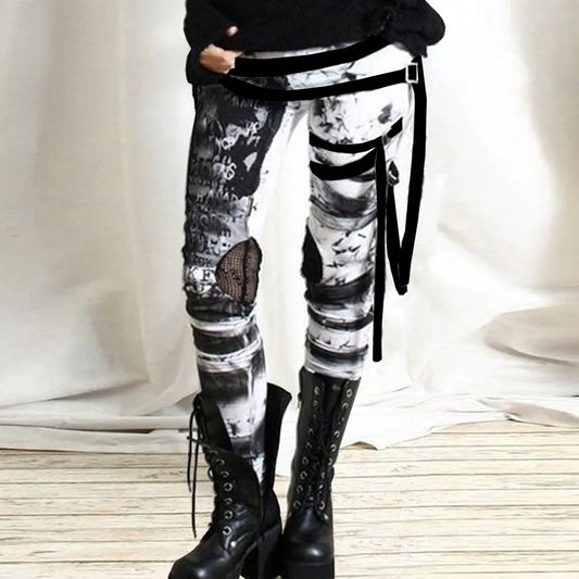 Print Gothic Leggings With Straps