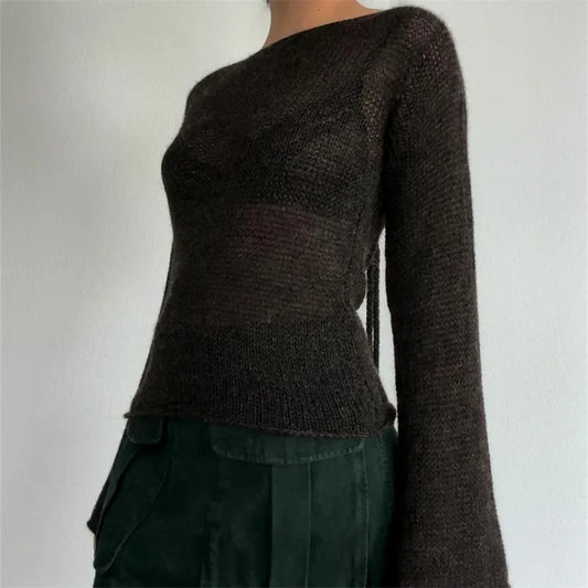 Long Sleeve Knitted Tie Back Sweaters