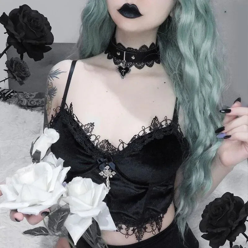 Velvet Lace Goth Crop Tops