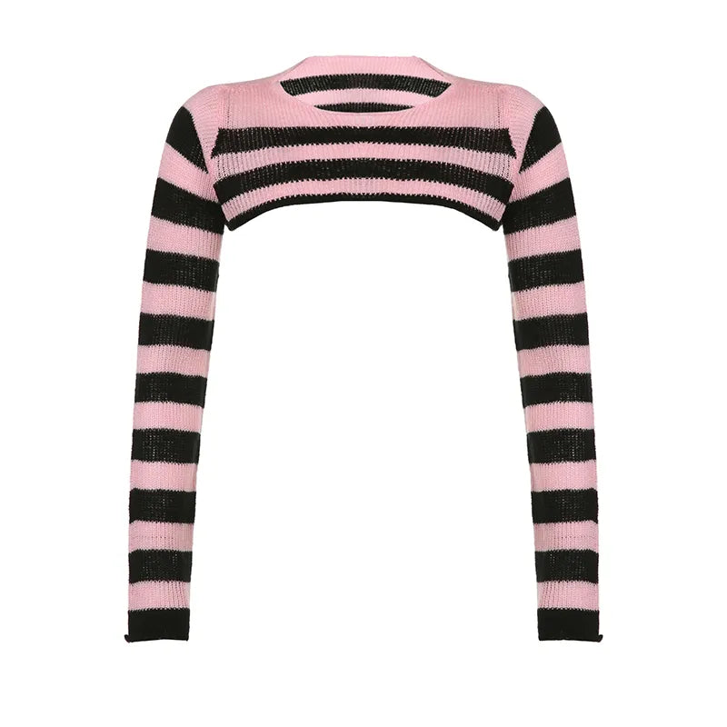 Pink Striped Cropped Sweater