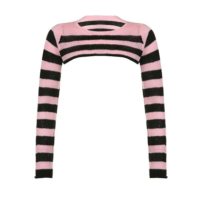 Pink Striped Cropped Sweater