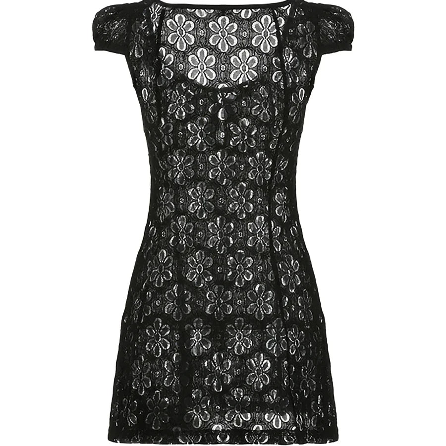 Black Floral Lace Mini Dress