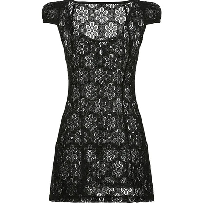 Black Floral Lace Mini Dress