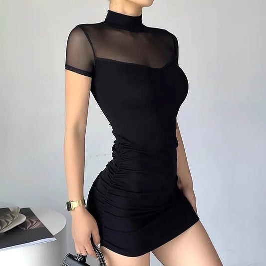 Black Mock Neck Bodycon Mini Dresses