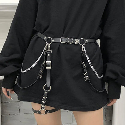 Faux Leather Belt with Metal Waist Chain