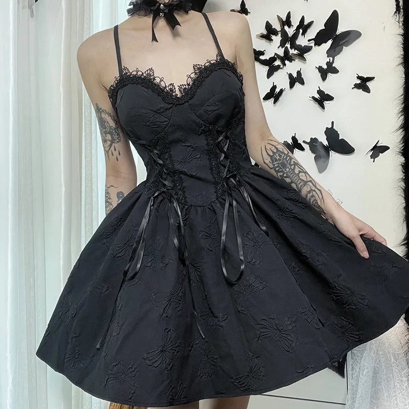 Black Jacquard A-Line Dress