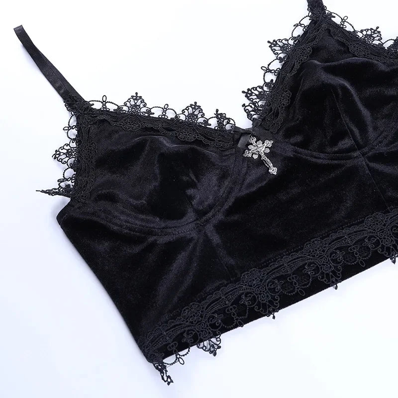 Velvet Lace Goth Crop Tops