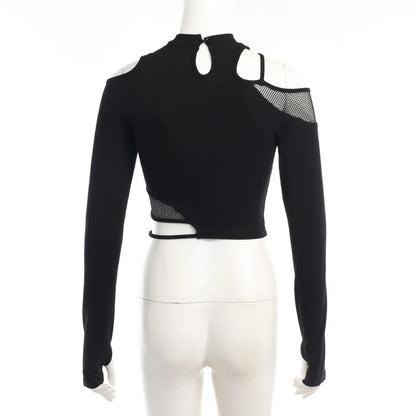 Black Cut Out Long-sleeved Crop Top