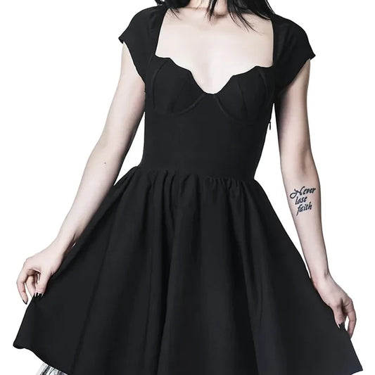 Black Bat Shape Short Sleeve Dress