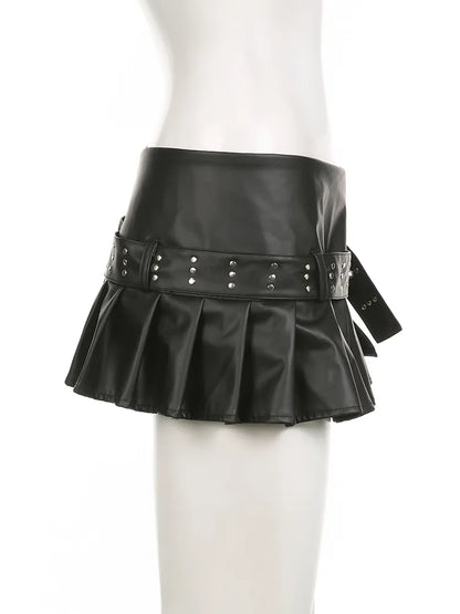 Low Waisted A-Line Pleated Split Skirt