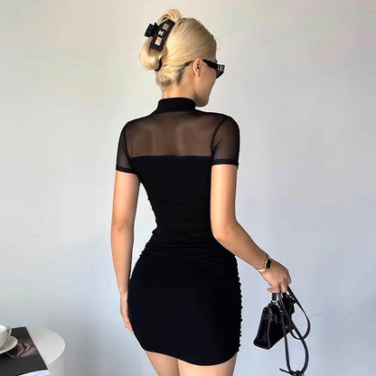 Black Mock Neck Bodycon Mini Dresses