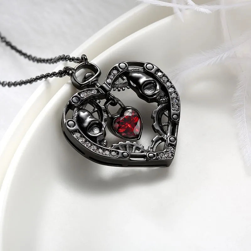 Skull Black Heart Pendants Necklaces