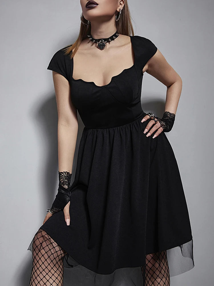 Black Bat Shape Short Sleeve Dress