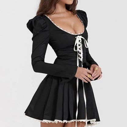 Black Long Sleeve Square Neck Mini Dress