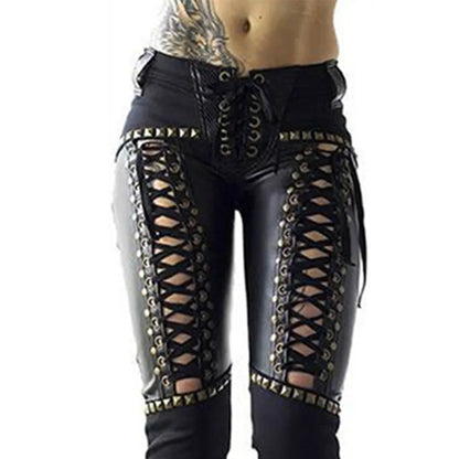 Faux Leather Lace Up Pants