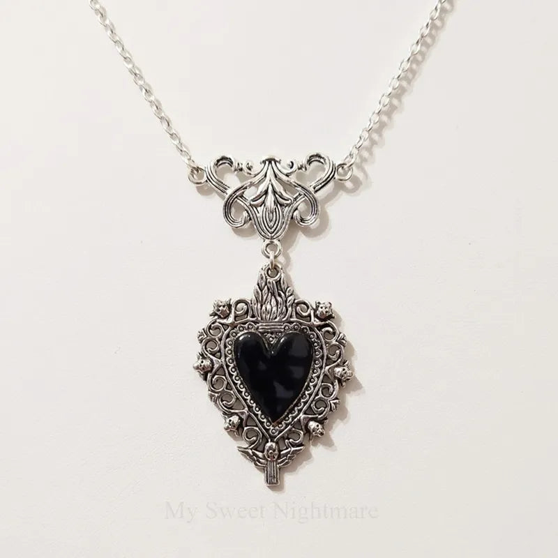 Antique Black Heart Necklace