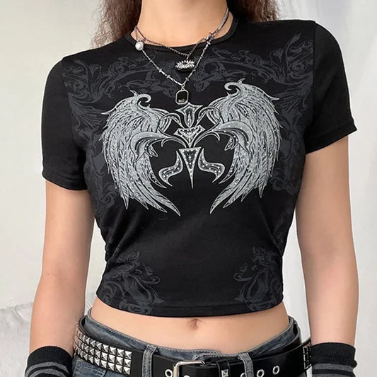 Black Print Gothic Crop Top