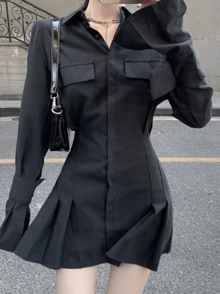 Black Pleated Shirt Dress