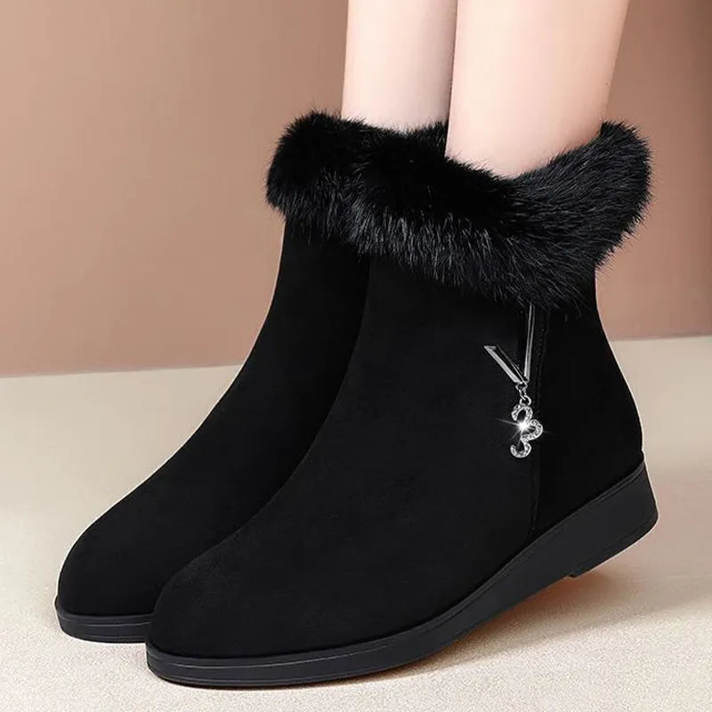 Black Chelsea Faux Suade Fur Boots