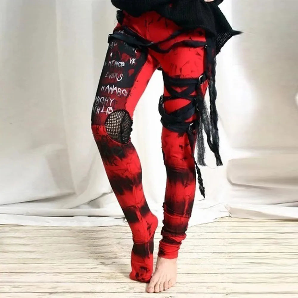 Print Gothic Leggings With Straps