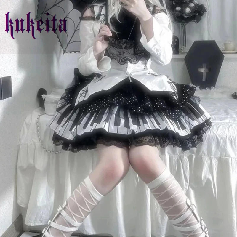 Gothic Piano Key Lolita Skirt