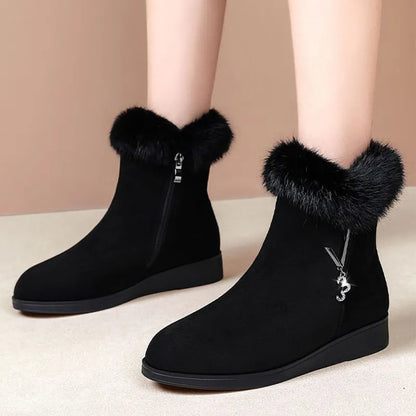 Black Chelsea Faux Suade Fur Boots