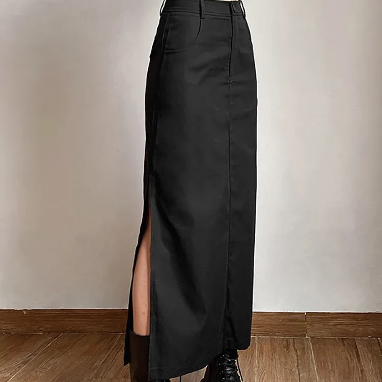 Black High Raise Slim Long Skirt