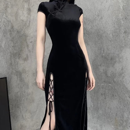 Black Velvet Split Dress