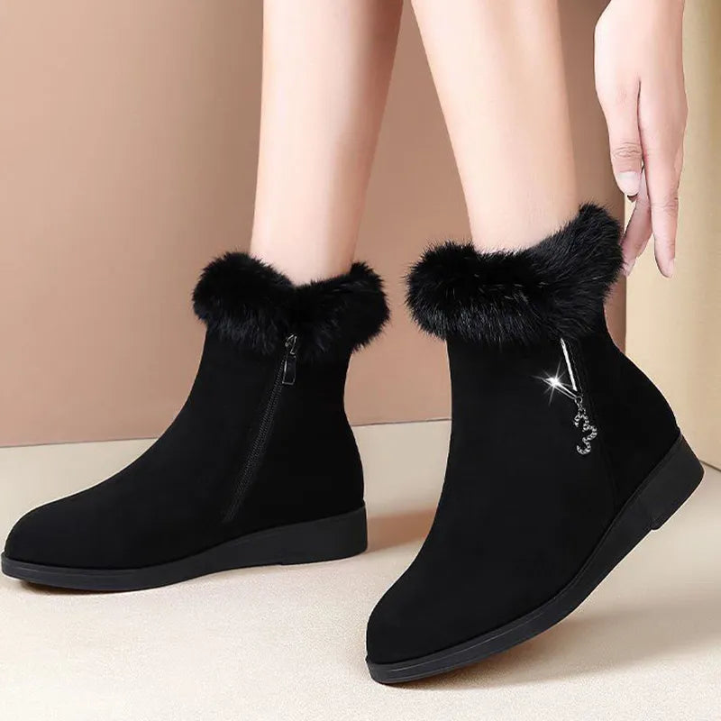 Black Chelsea Faux Suade Fur Boots