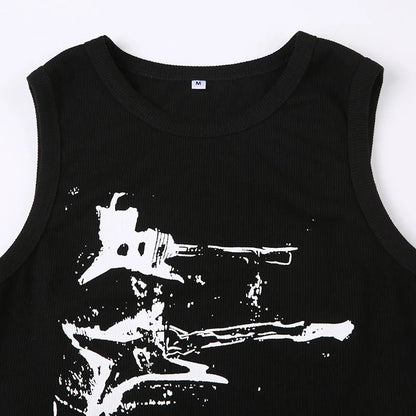 Guitar Print Sleeveless Tank Top