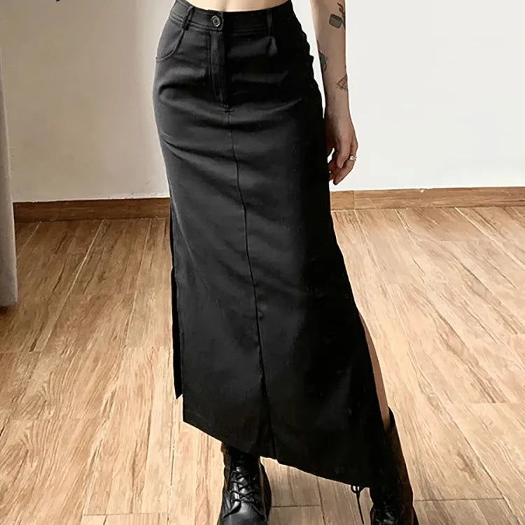 Black High Raise Slim Long Skirt