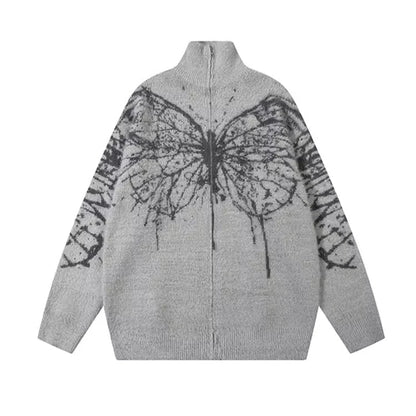 Gray Vintage Moth Zip Up Cardigan