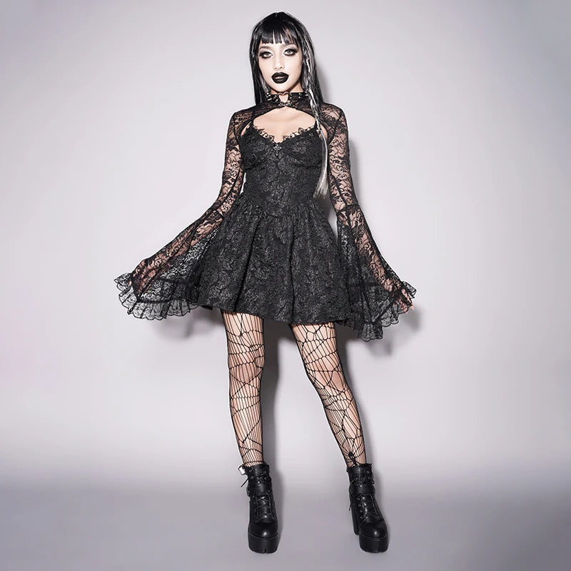 Black Goth Sheer Lace Shrug Top