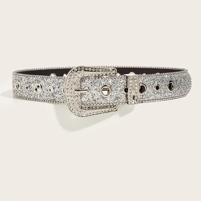 Rhinestone Faux Leather Belt