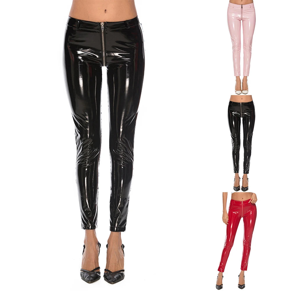 Zipper Faux Leather High Waist Skinny Pants