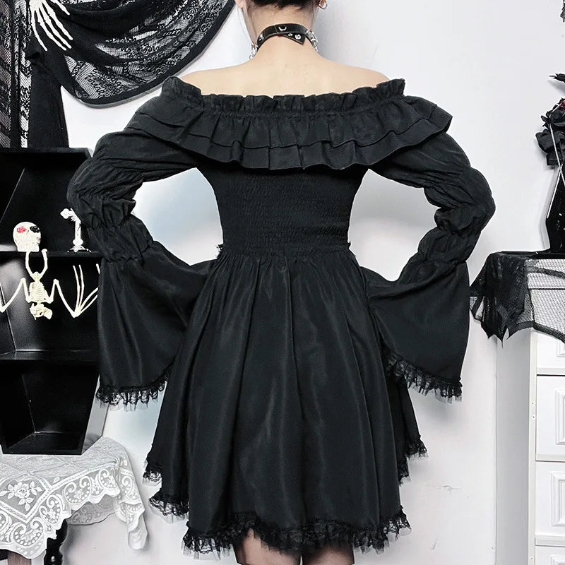 Black Off The Shoulder Lace Up Dress