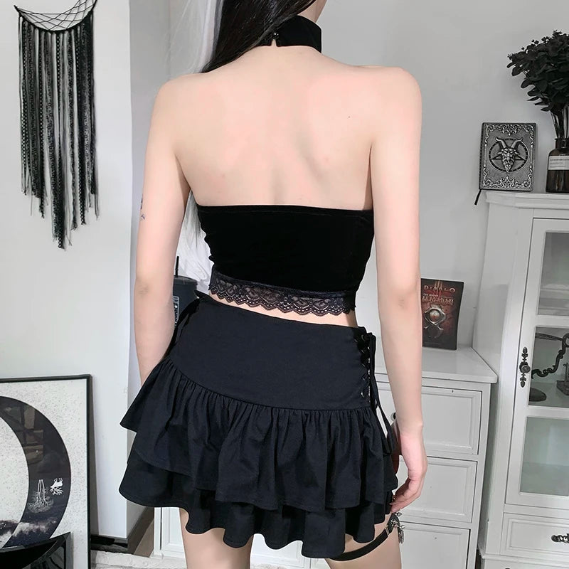 Black Sexy Lace Corset Crop Top