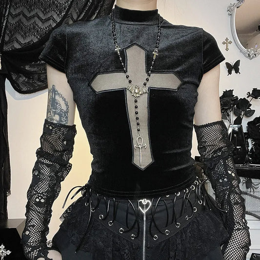 Black See-Through Cross Top