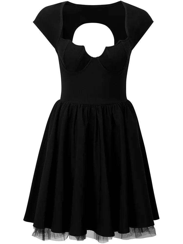 Black Bat Shape Short Sleeve Dress