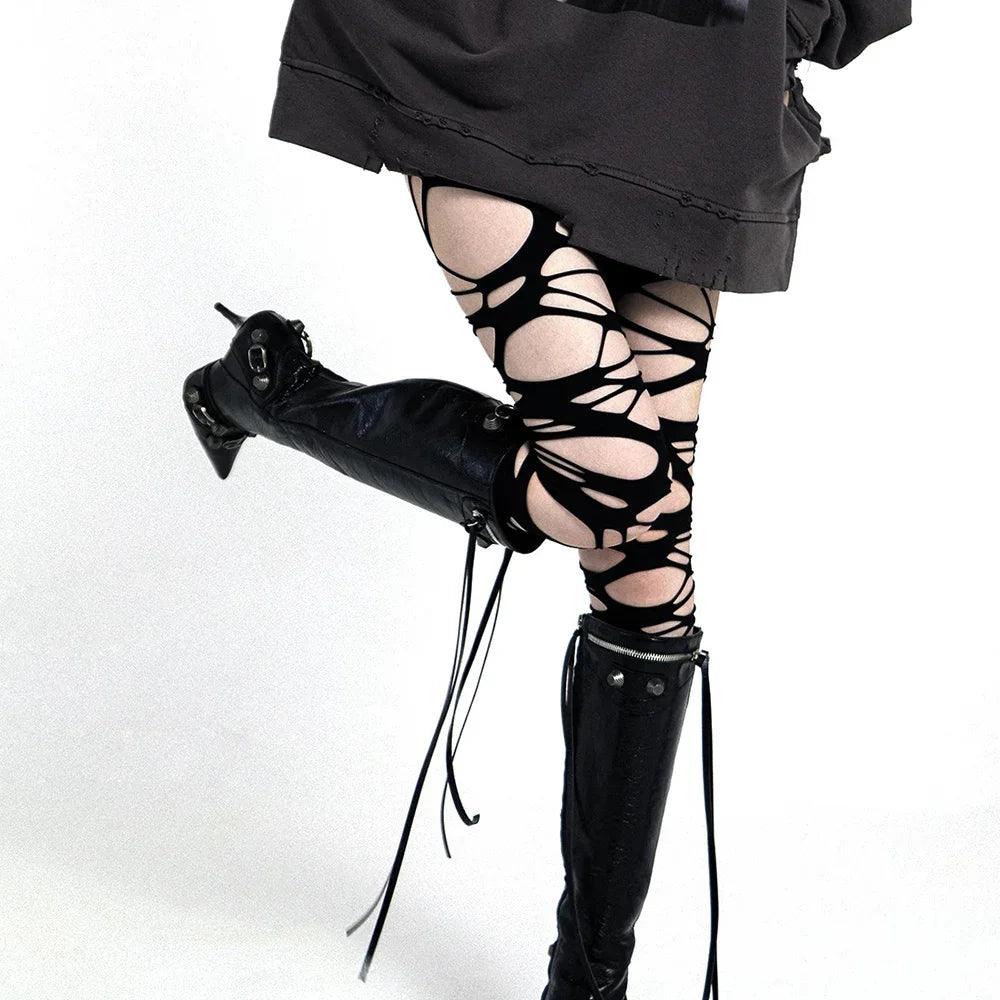 Killstar Carved Up Slashed Punk Goth Sexy Ripped Stockings Tights Black at   Women's Clothing store