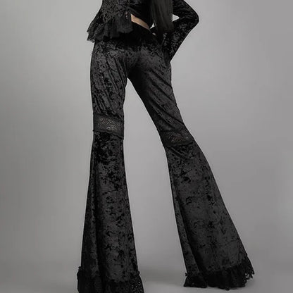 Black High Waist Velvet Flared Pants