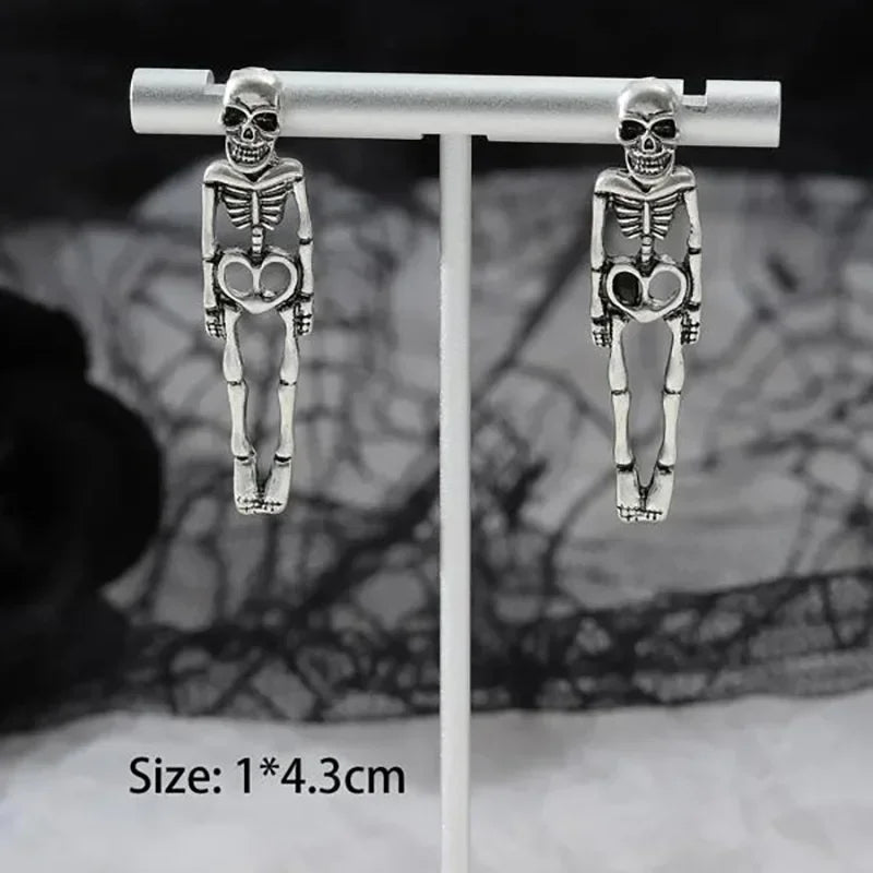 Silver Halloween Skeleton Drop Earrings