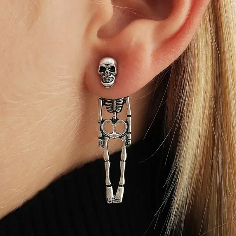 Halloween Skeleton Drop Silver Earrings