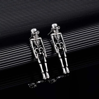 Silver Halloween Skeleton Drop Earrings